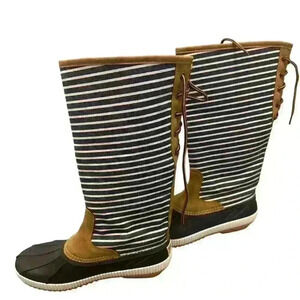 Marleylilly Striped Fabric Duck Rain Boots Women's Size 7. New without tag.